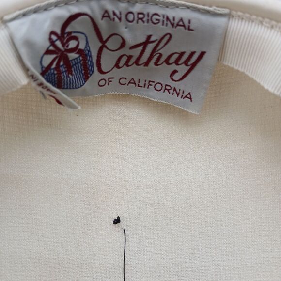 Ivory Fabric & Satin Pillbox Ladies Hat W/ Black Net Veil -Cathay of California - Picture 9 of 12